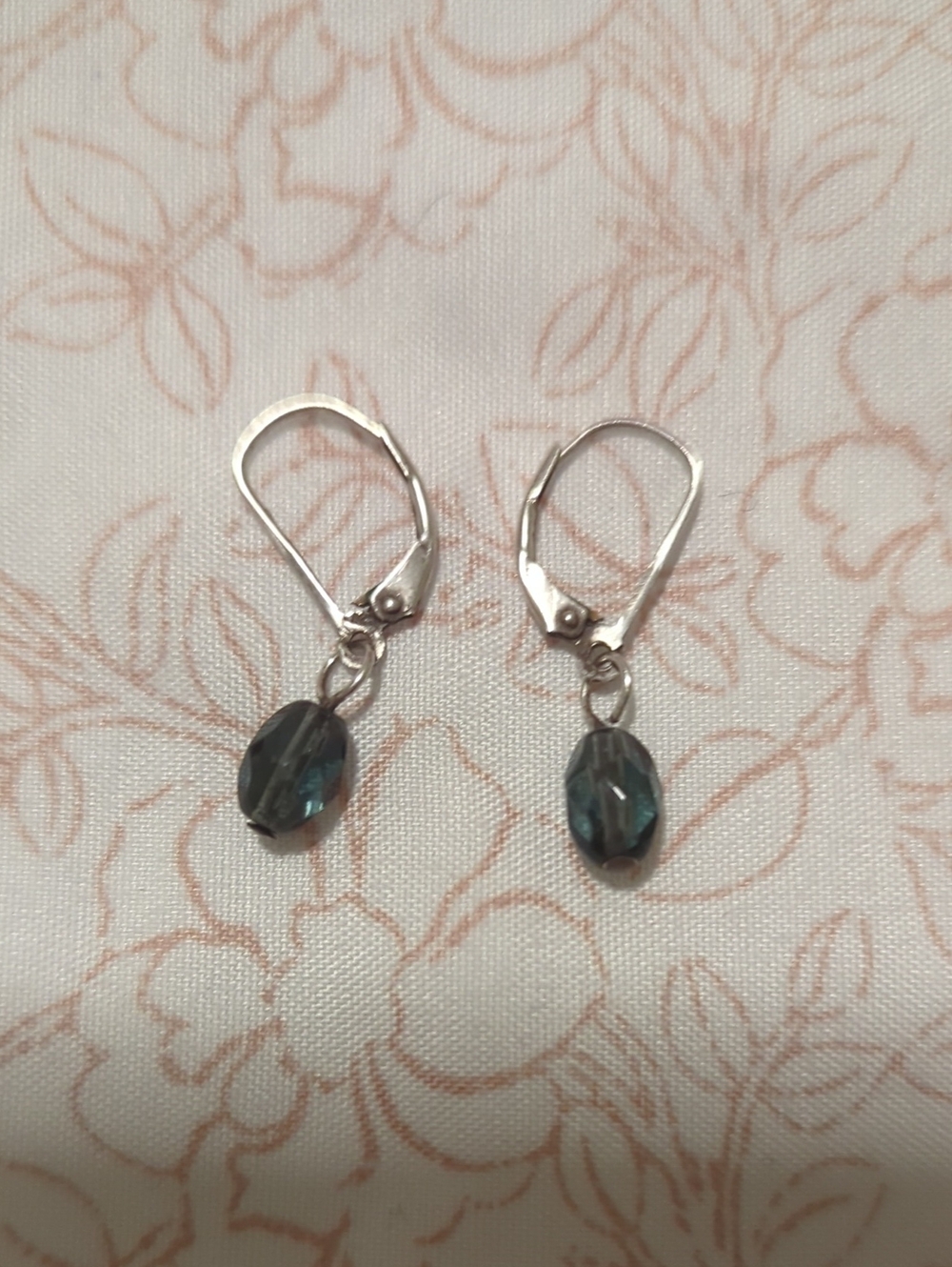 925 Sterling Silver Leverback Earrings with Dark Teal Faceted Beads